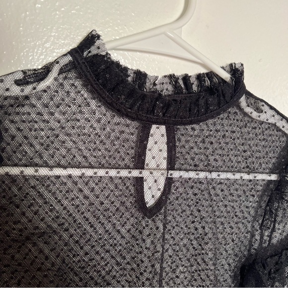 Forever 21 Sheer Blouse Long Sleeve Black - Picture 6 of 11